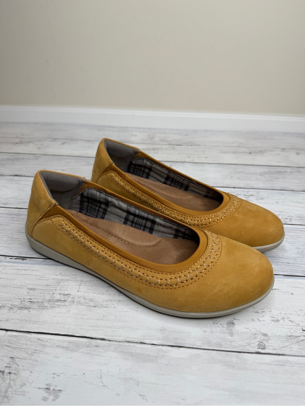 Earth Origins Women's Mustard Suede Slip-On Ballet Flats